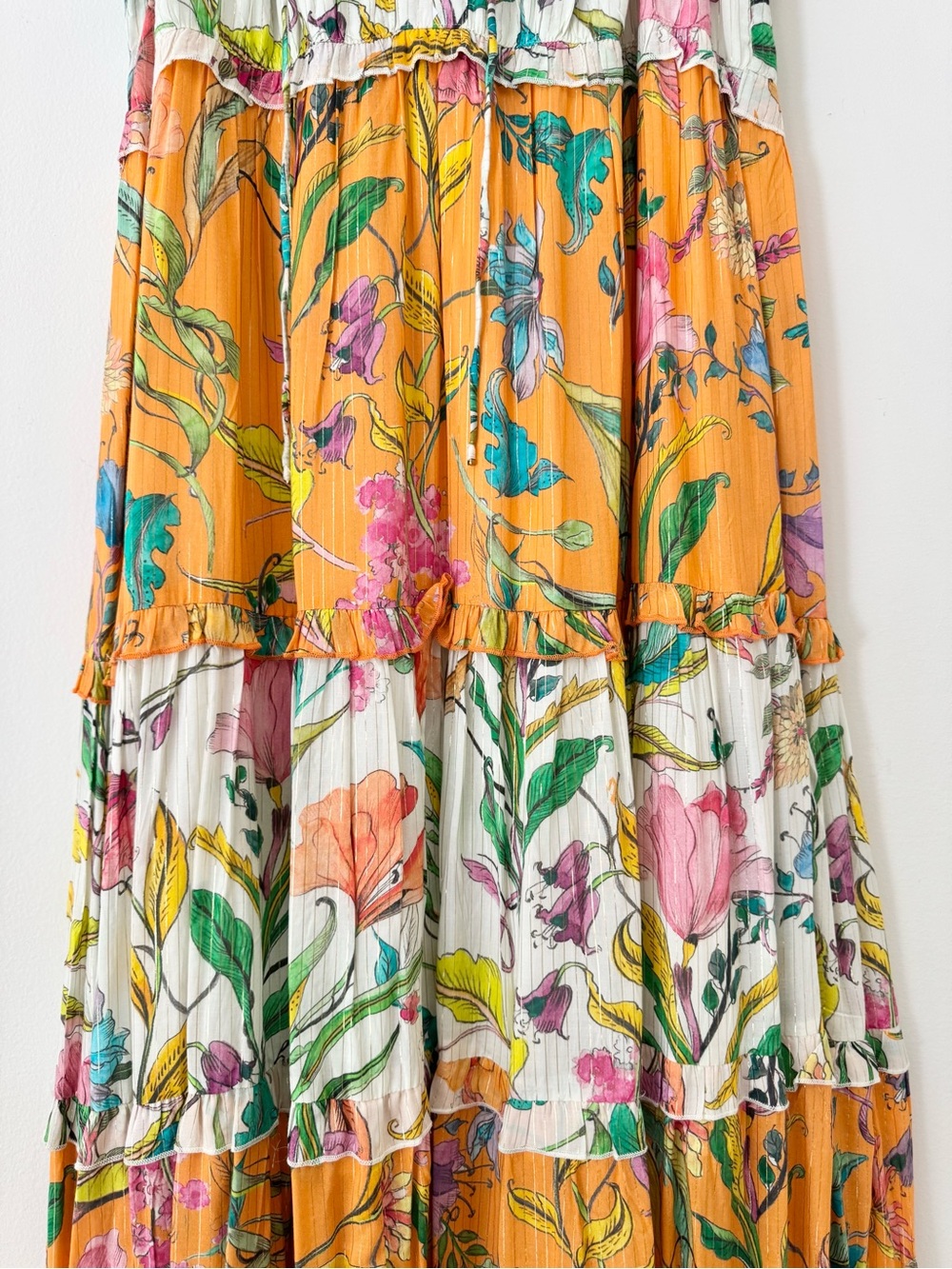 PQ Swim x Anthropologie Floral Ruffle Tiered Maxi Dress Orange White Size L - Picture 9 of 16